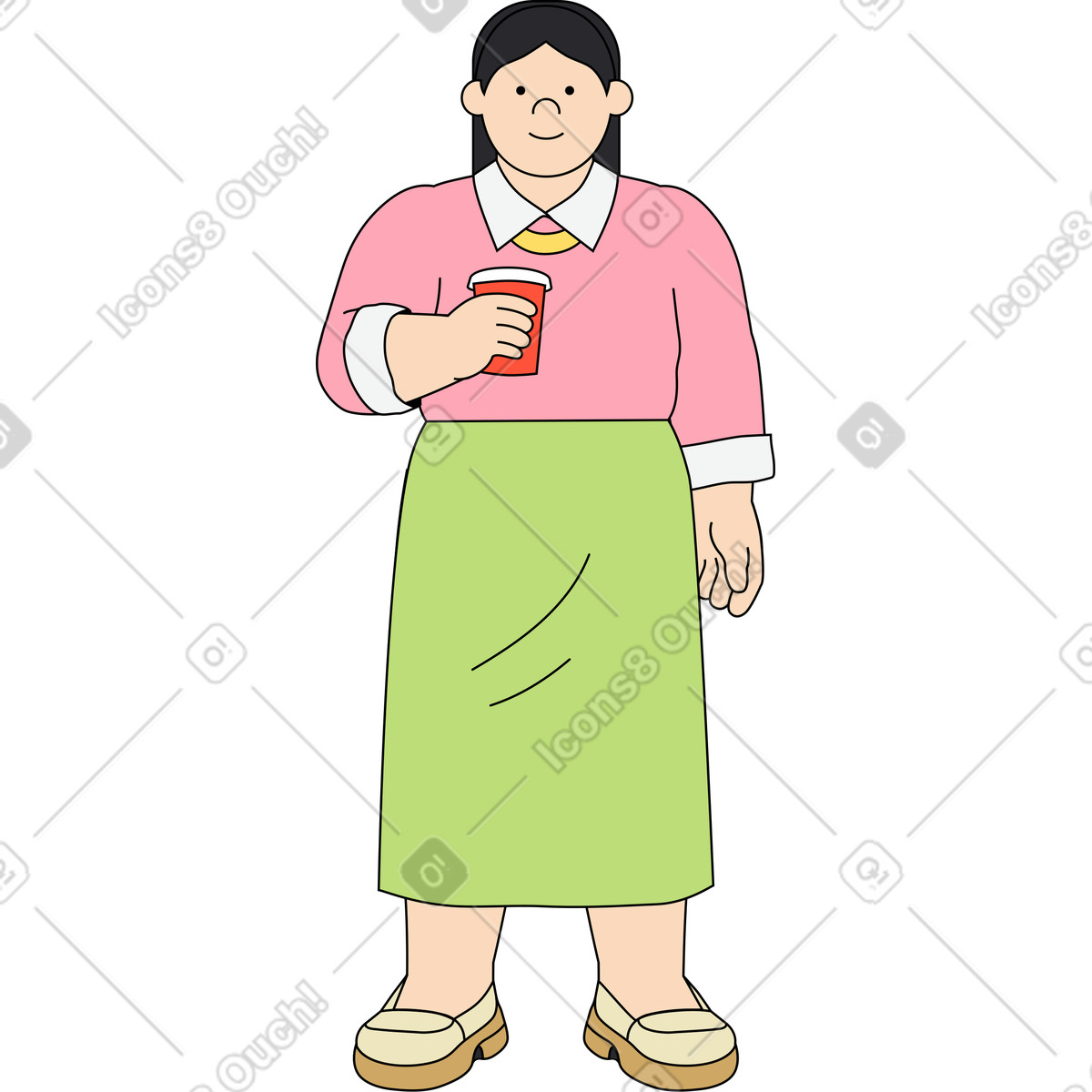 Woman drinking coffee illustration in Kindy style download in PNG, SVG
