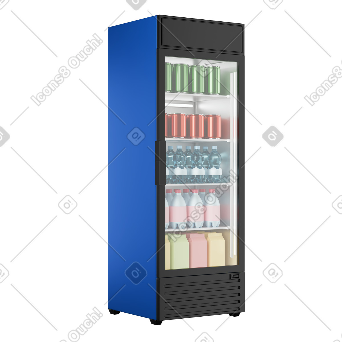 Fridge with Drinks illustration in 3D Kindy style download in PNG, SVG