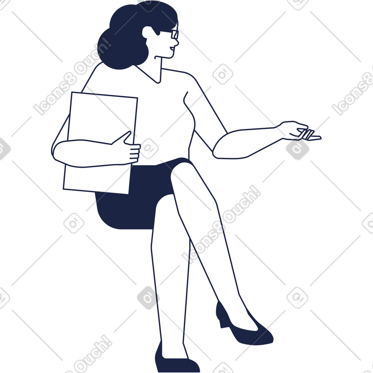 Female psychologist sits and explains illustration in Urban Line style download in PNG, SVG