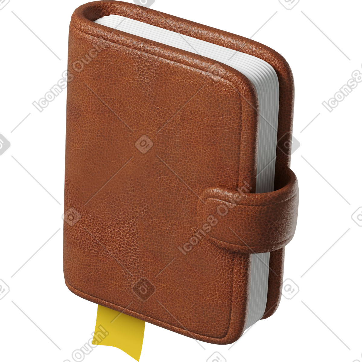 Brown leather diary with yellow bookmark illustration in 3D Business style download in PNG, SVG