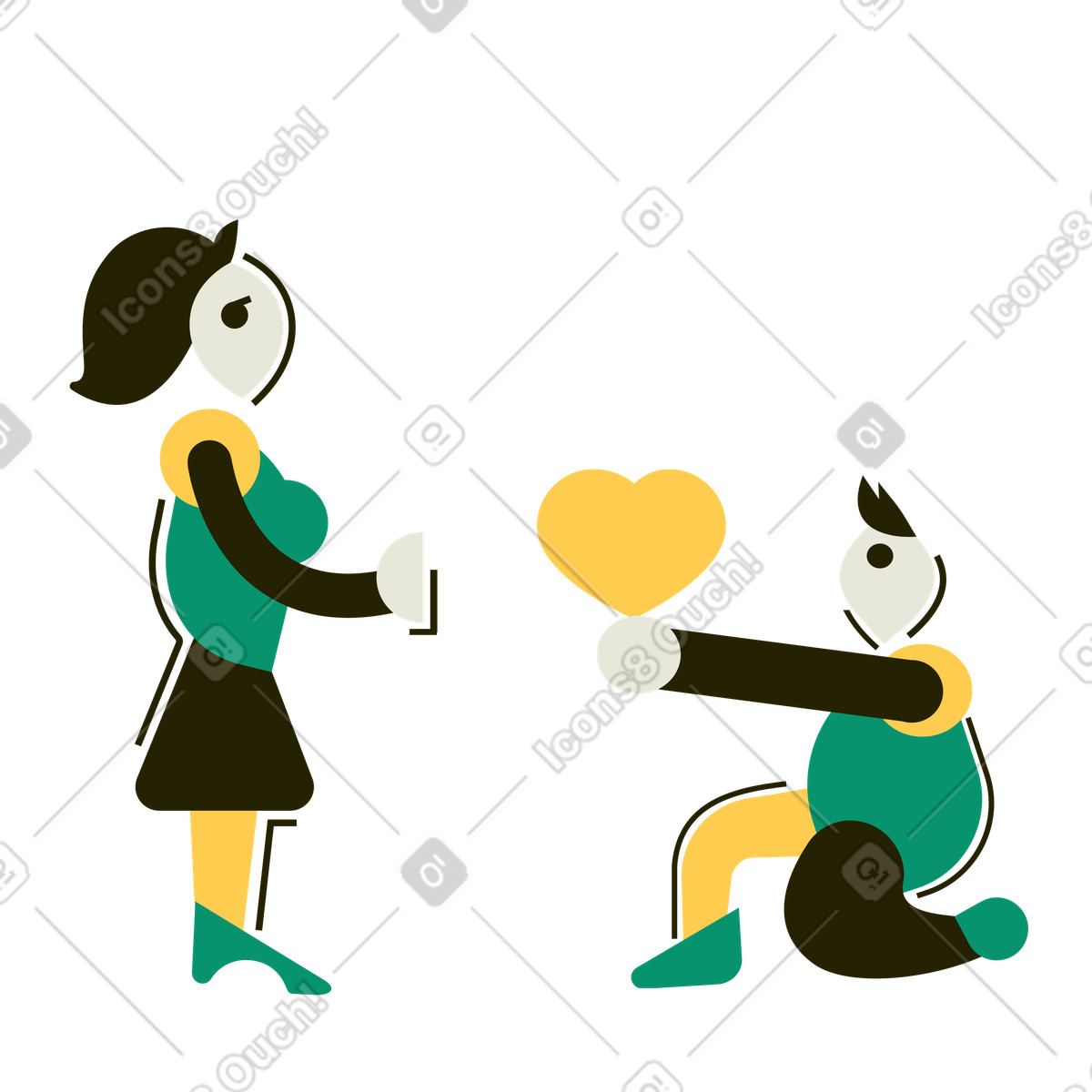 Un uomo confessa il suo amore a una donna illustrazione in stile Spot scarica in PNG, SVG