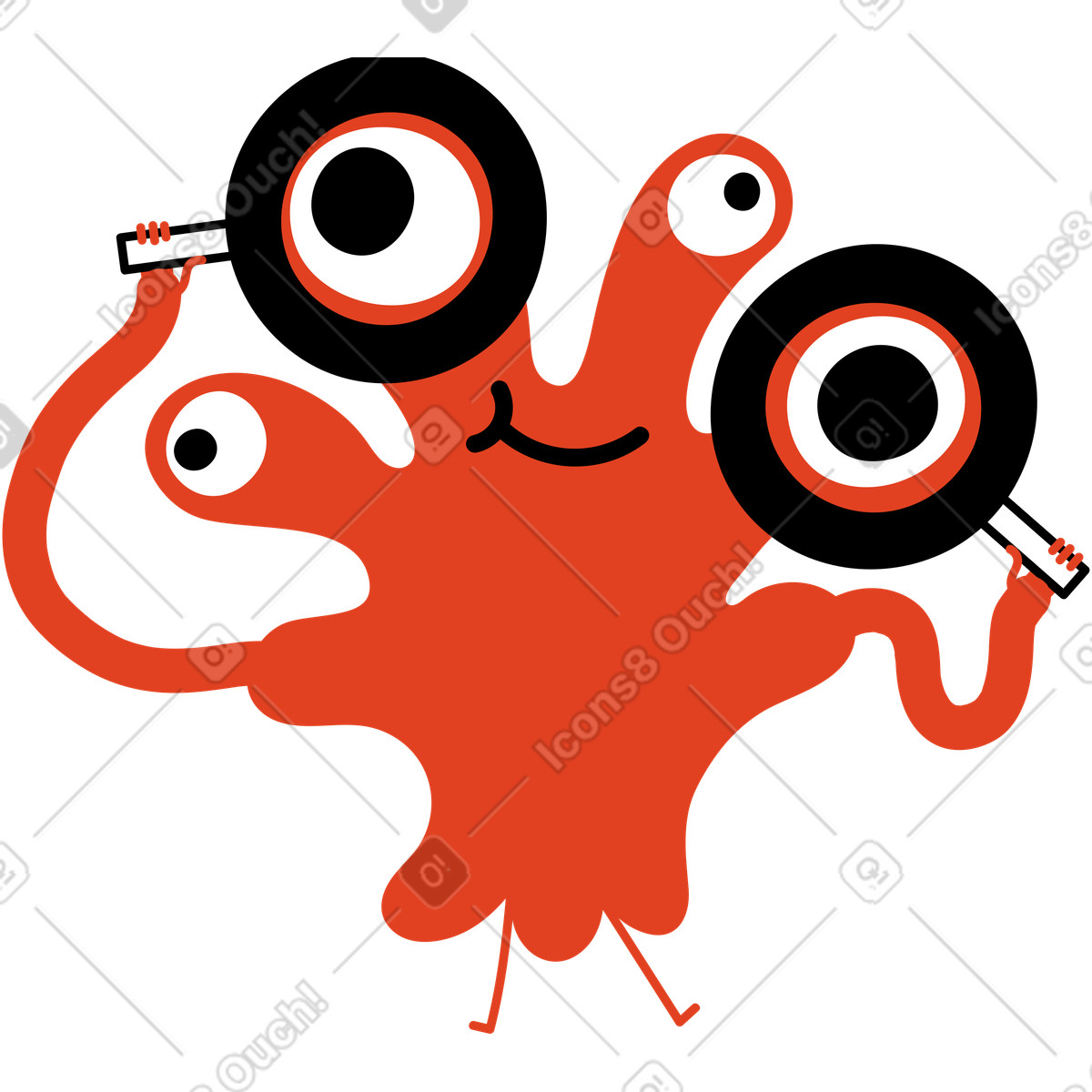 Red character with four-eyed and two magnifier illustration in Jelly style download in PNG, SVG