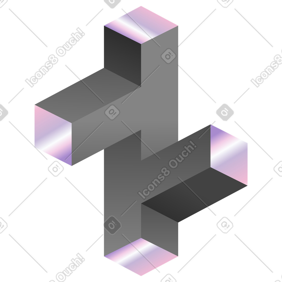 Unmöglicher geometrischer block mit farbverlaufskanten-Illustration im Illusion-Stil als Download in PNG, SVG