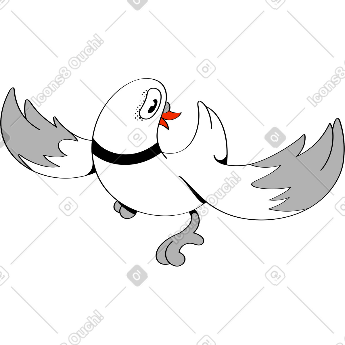 Illustration Pigeon volant et regardant en arrière dans le style Looney à télécharger aux formats PNG, SVG