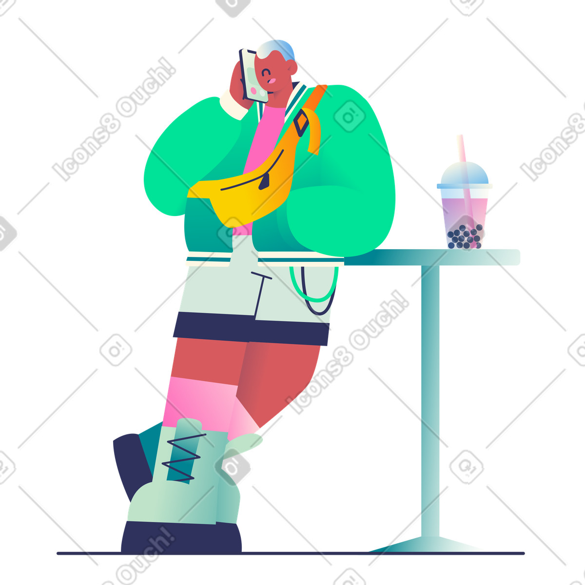 Illustration animée Homme au téléphone dans le style Beam à télécharger aux formats GIF, Lottie (JSON), AE