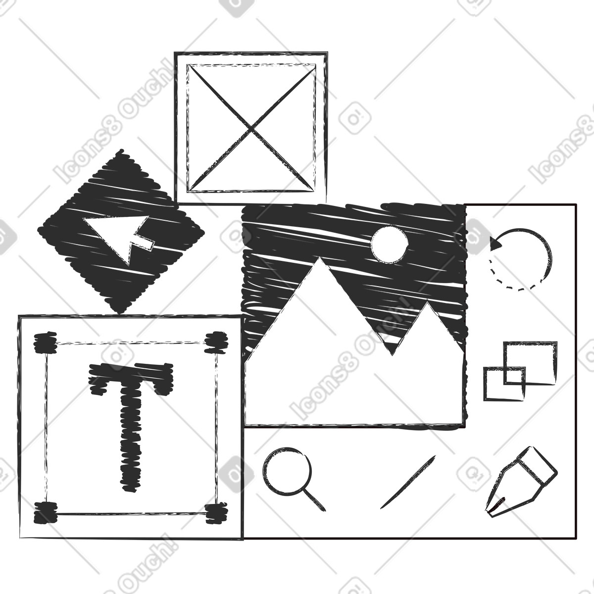 Creating user interface with design tools illustration in PNG, SVG