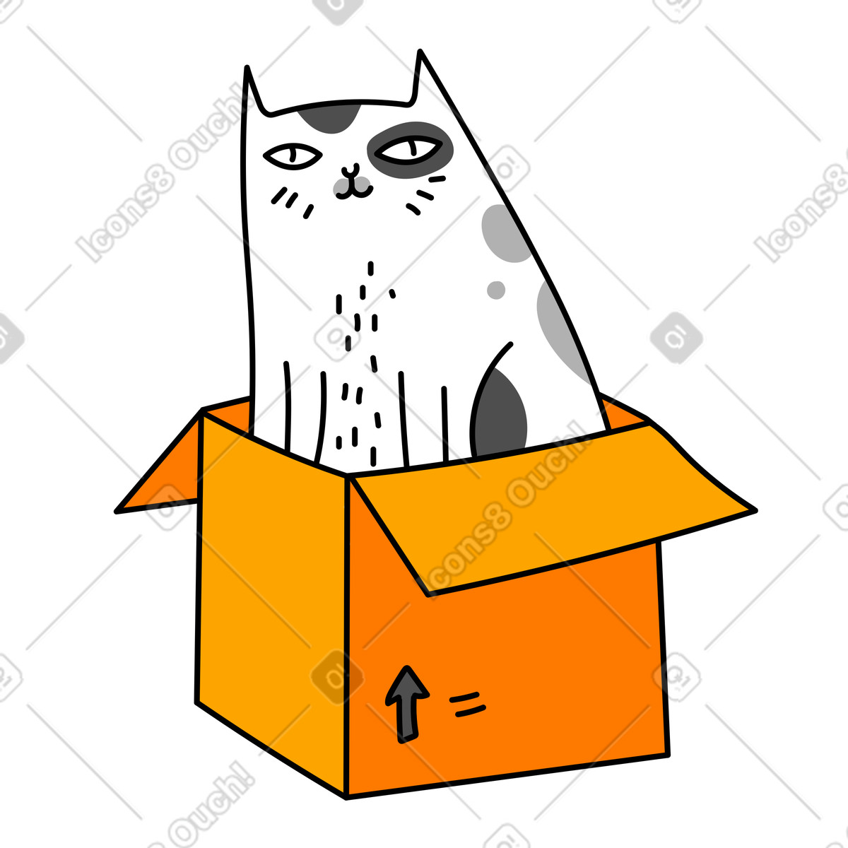 Order completed, cat in a cardboard box animated illustration Purr style download GIF, Lottie (JSON), AE
