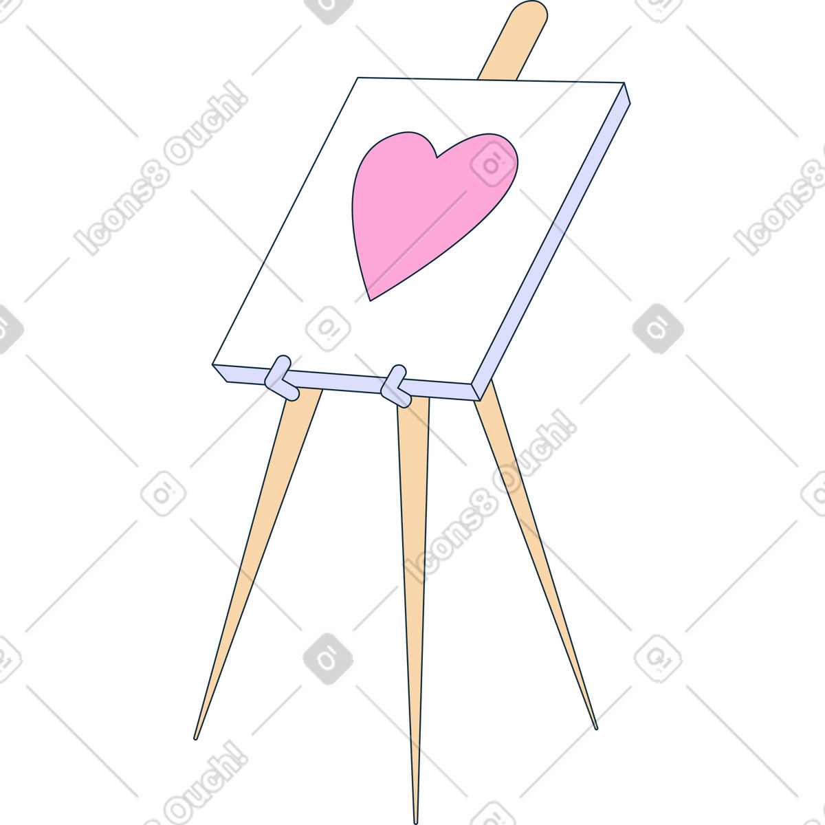 Easel with painting and heart-Illustration im Bubble gum-Stil als Download in PNG, SVG