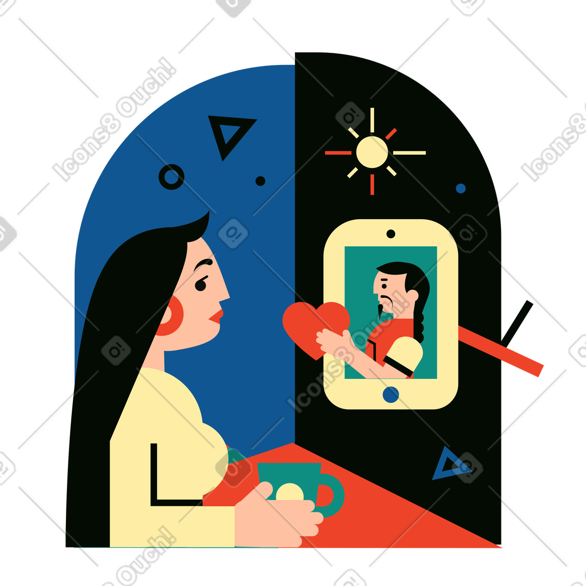 Junges paar beim online-date-Illustration in PNG, SVG