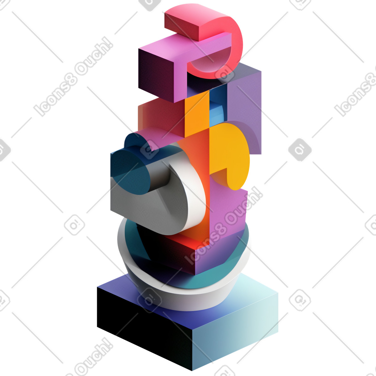 下载 3D Construction 风格的 抽象几何塑料堆栈 插画，支持 PNG、SVG 格式