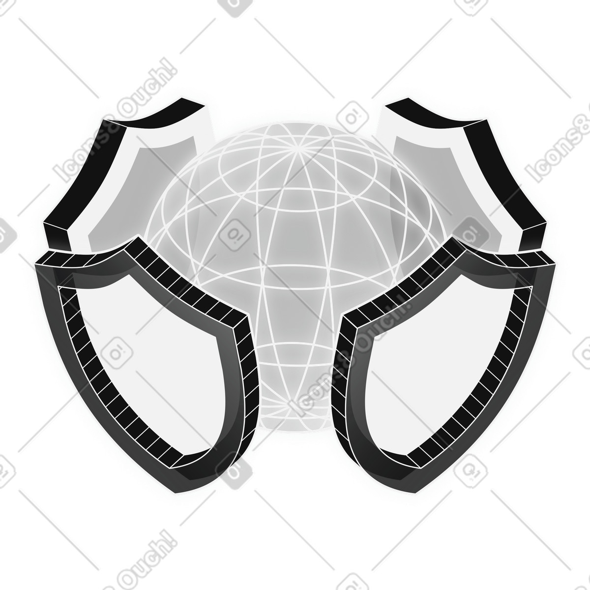 Internet data protection shields around secure global network sphere illustration in Inverse style download in PNG, SVG