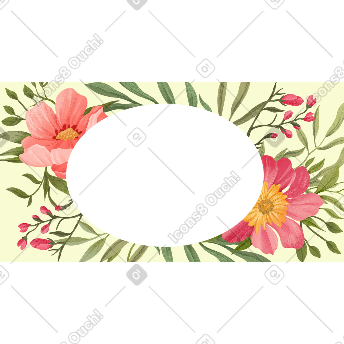 Illustration Watercolor flowers framing copy space, Wedding card template dans le style Floral à télécharger aux formats PNG, SVG