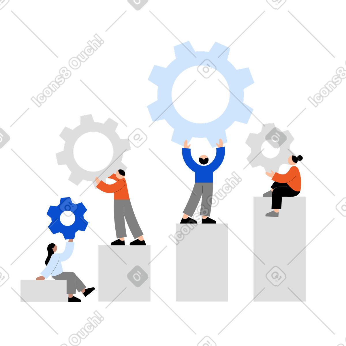 Tiny 스타일의 Teamwork and project management, Collaboration productivity 애니메이션 일러스트레이션 GIF, Lottie(JSON), AE로 다운로드