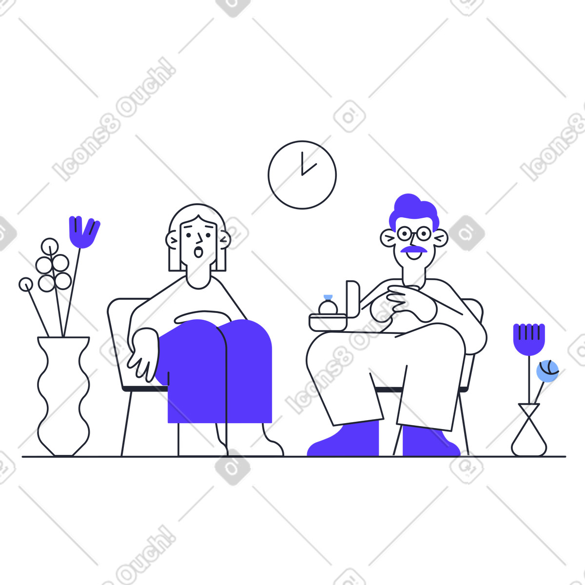 Surprised girlfriend received a marriage proposal, Engagement moment and relationship milestone illustration in Pablita style download in PNG, SVG