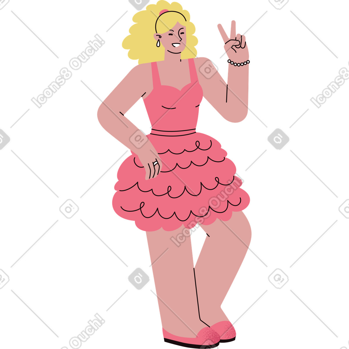 Illustration Femme montrant un signe de victoire dans le style Delight à télécharger aux formats PNG, SVG