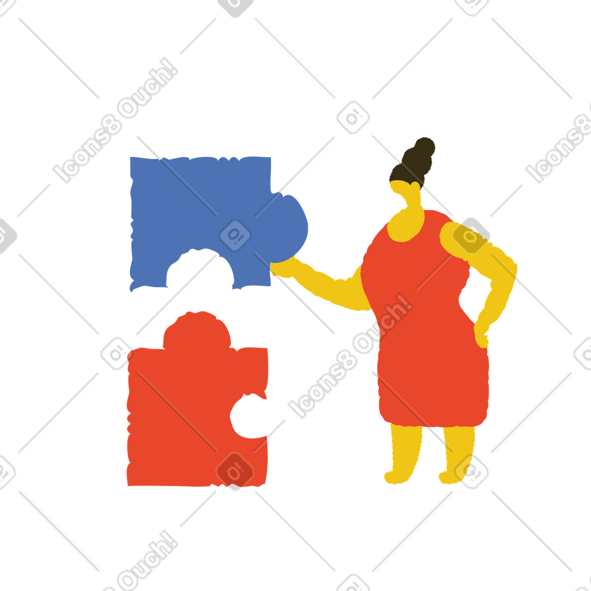 Jigsaw puzzle assembly, Creative thinking and problem-solving illustration in Bermuda style download in PNG, SVG