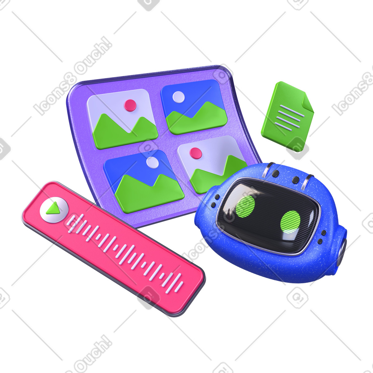 Chatbot and different types of data illustration in 3D Boost style download in PNG, SVG