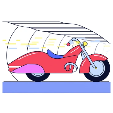 A streamlined street bike with a glossy red body is speeding through an underground tunnel. The bike has sleek aerodynamic shapes and shiny chrome accents. The tunnel is brightly lit with overhead lights casting a warm glow on the smooth concrete walls. The ground is slightly reflective, showing the bike's motion as it races along. There are blurred streaks of light behind the bike, emphasizing its high speed.