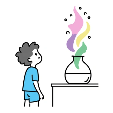 A child looking at a jar filled with colorful dreams escaping as mist