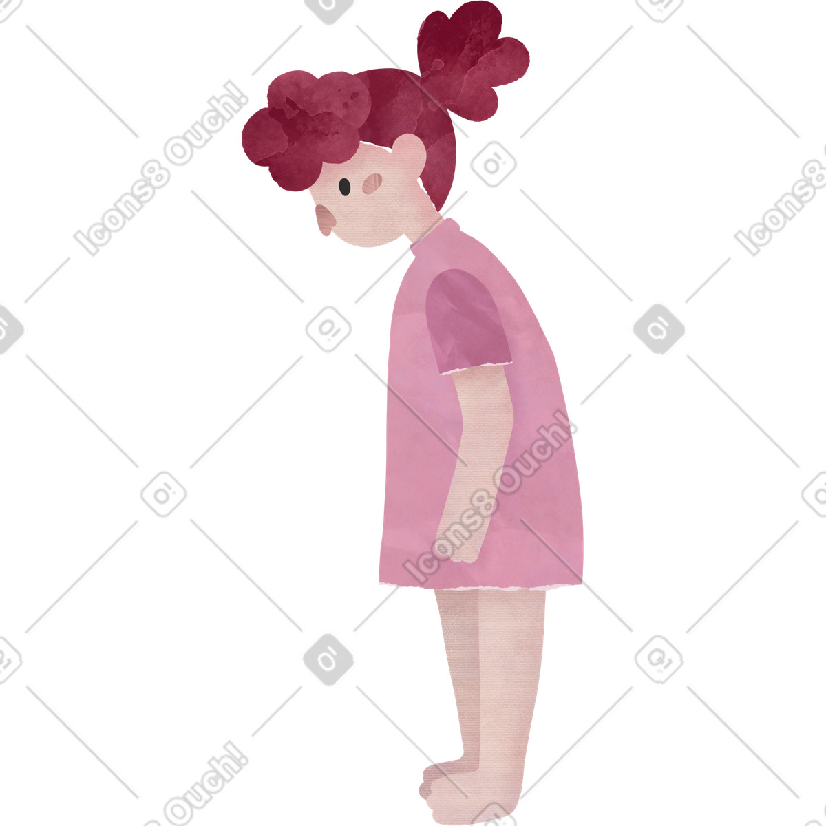 Illustration Child in pink dress with side profile pose dans le style Papery à télécharger aux formats PNG, SVG
