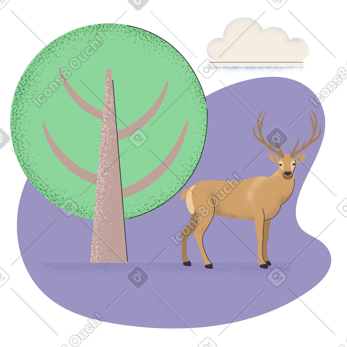 Pale スタイルの 森の中に佇む鹿 のイラストをPNG、SVG形式でダウンロード