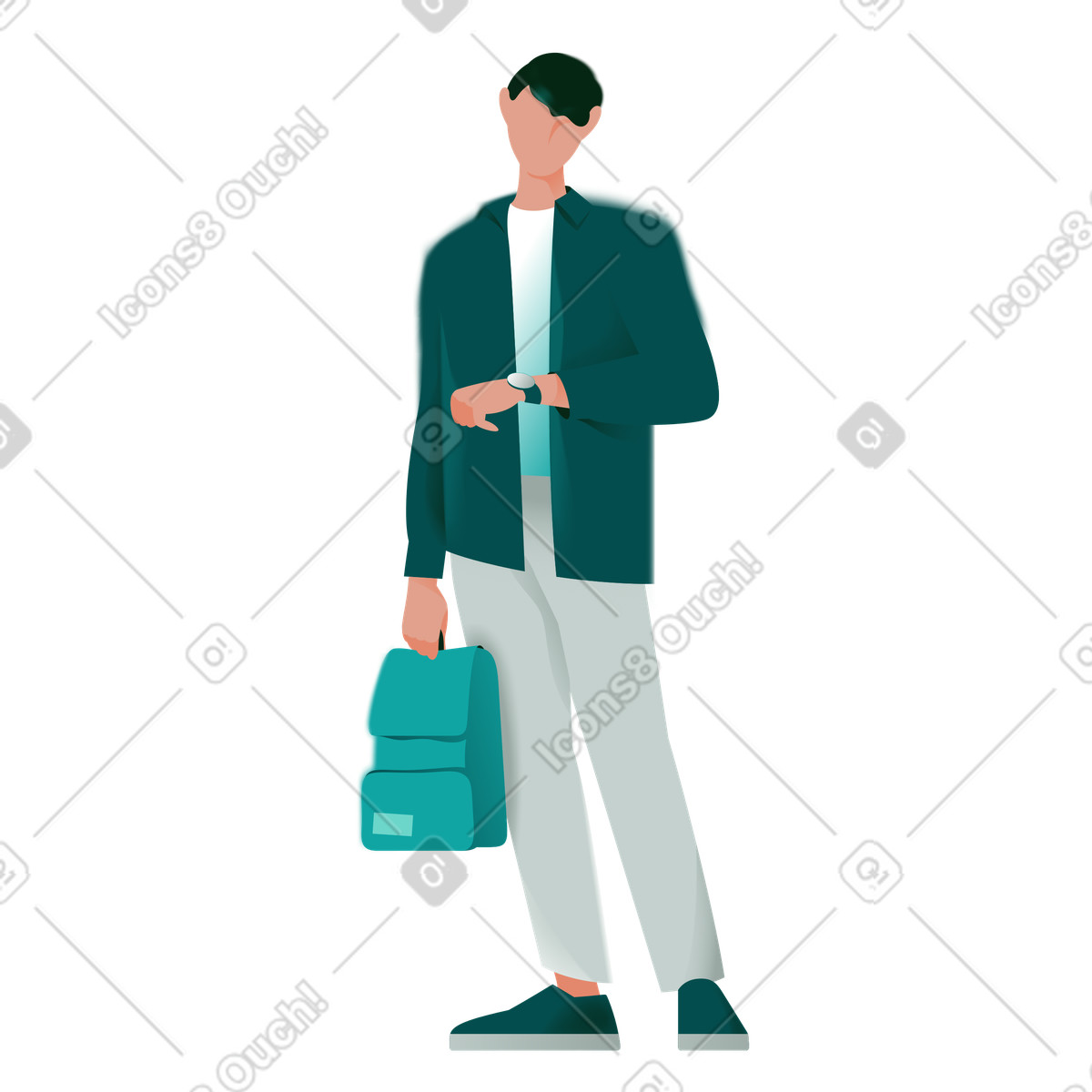 Illustration En regardant sa montre, la gestion du temps et ponctualité dans le style Office à télécharger aux formats PNG, SVG