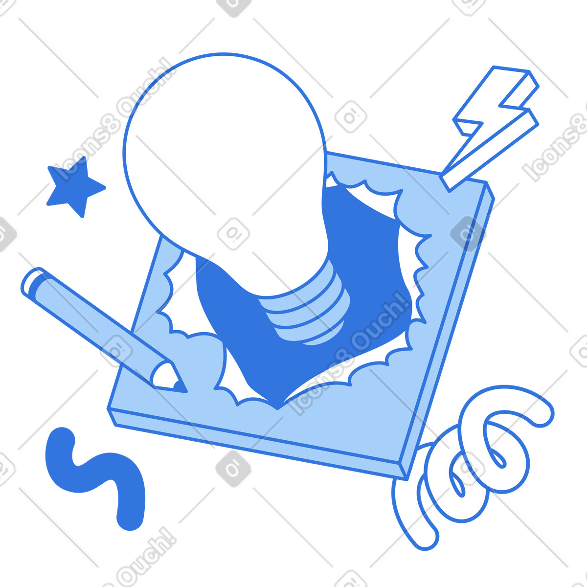 Entstehung einer bahnbrechenden idee-Illustration im Sky-Stil als Download in PNG, SVG