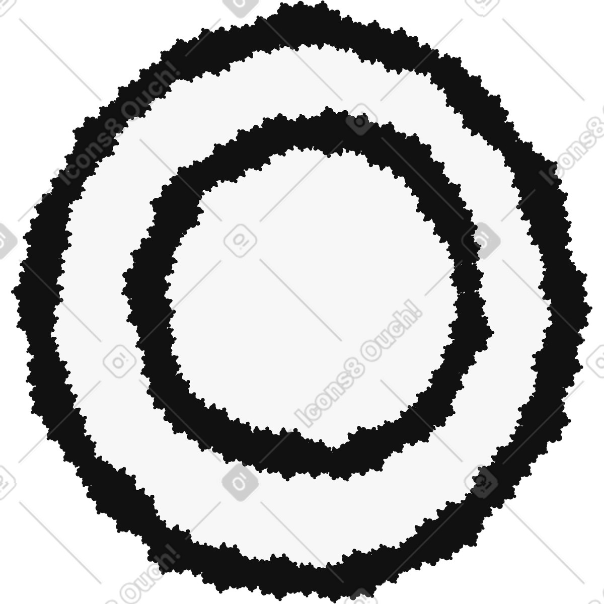 Illustration Circle fractal rings creating concentric rough textured geometric pattern dans le style Bold People à télécharger aux formats PNG, SVG
