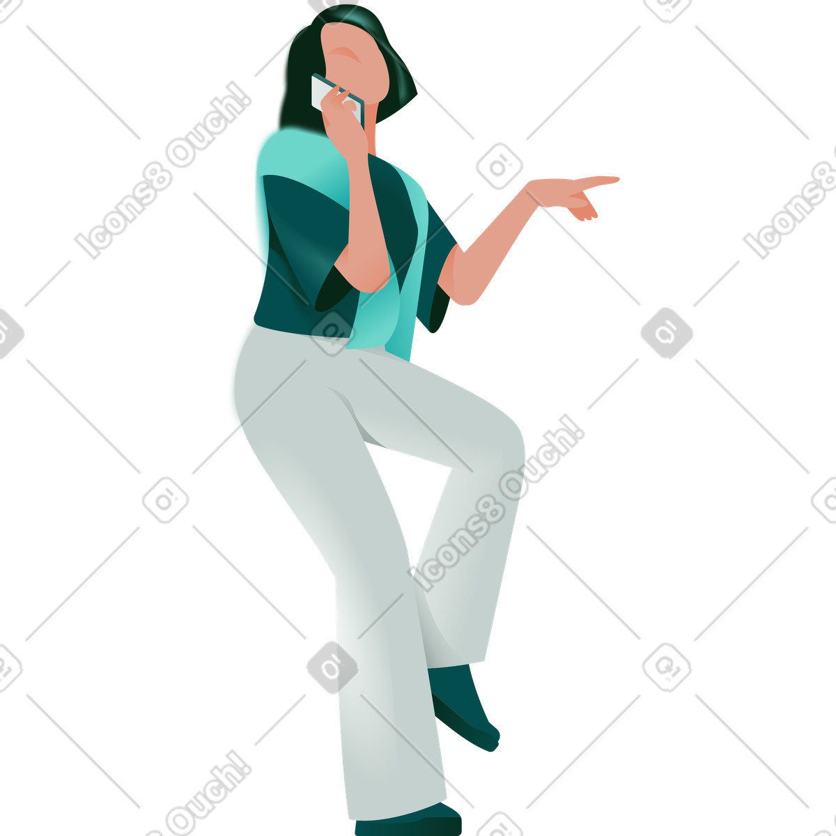 Office スタイルの 電話で話している女性 のイラストをPNG、SVG形式でダウンロード