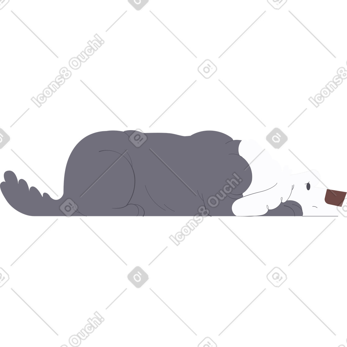 Ilustración Sad polish shepherd lying down en estilo Woof a descargar en PNG y SVG