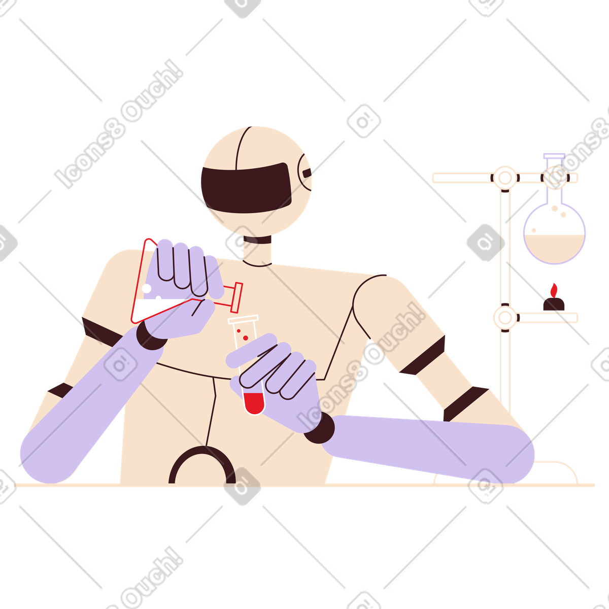 Robot in laboratorio che tiene le fiasche illustrazione stile Folks scarica PNG, SVG