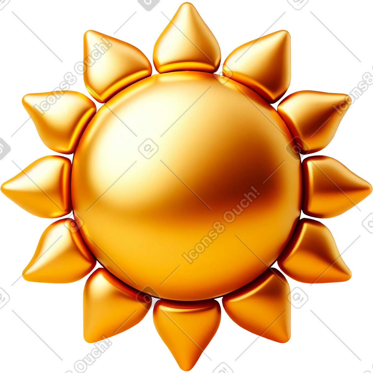 Gold sun illustration in 3D Mini style download in PNG, SVG