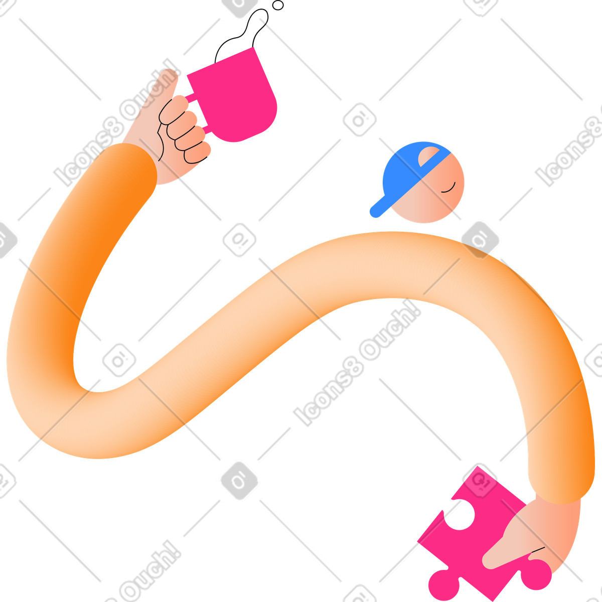 Man with cup and puzzle illustration in Knotty style download in PNG, SVG