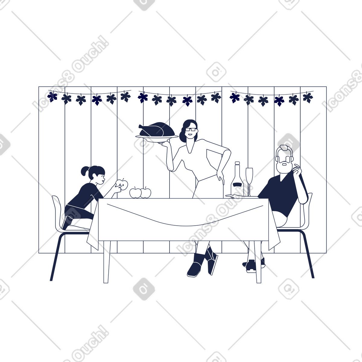 Thanksgiving Day Dinner illustration featuring festive clipart for culinary projects in SVG and PNG