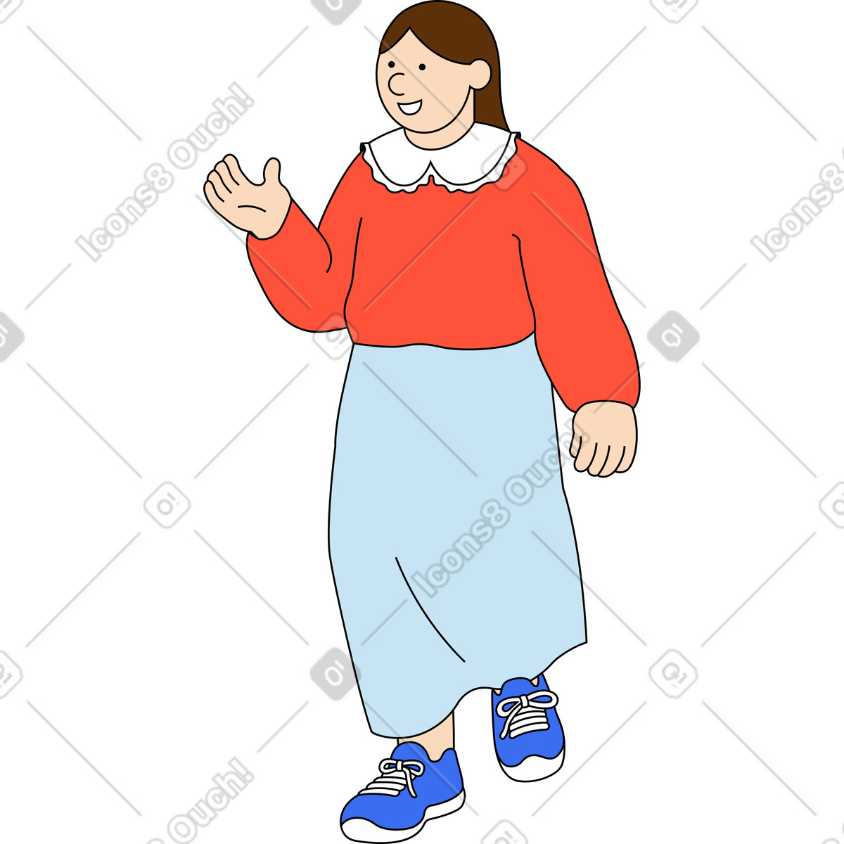 Junge frau geht vorbei und sagt etwas-Illustration im Kindy-Stil als Download in PNG, SVG