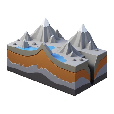 A geological scene depicting "rocks bending and folding" due to "crustal deformation" at a "convergent plate boundary." The image includes various layers of sedimentary rock visibly distorted, with folds and fractures throughout. There are prominent mountain formations resulting from intense pressure, with some rocks exhibiting "thrust faults." "Tectonic plates" can be seen pushing against each other in the background, creating a dynamic and textured landscape filled with geological features.