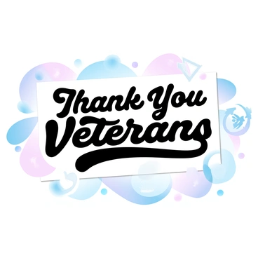 A large colorful poster featuring various symbols representing different military branches, including a star for the Army, an eagle for the Air Force, an anchor for the Navy, and a globe for the Marine Corps. The symbols are arranged harmoniously across the poster in a visually appealing manner. Prominently displayed at the center of the poster are the words "Thank You Veterans" in bold, large letters. The background of the poster is filled with vibrant, gradient pastel colors that enhance the overall message of gratitude and respect.