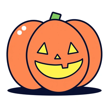 A carved Halloween pumpkin with a round shape and a smiling face. The pumpkin has triangular eyes and a jagged mouth, giving it a playful expression. Inside the pumpkin, a warm yellow light glows, illuminating the carved features and casting soft shadows on its surface. The pumpkin is placed on a dark surface, enhancing the brightness of the light.