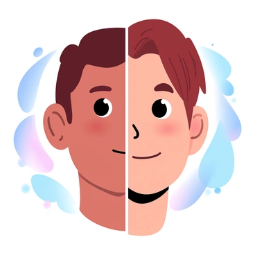 A portrait where one half is a realistic depiction and the other is a cartoonish illustration