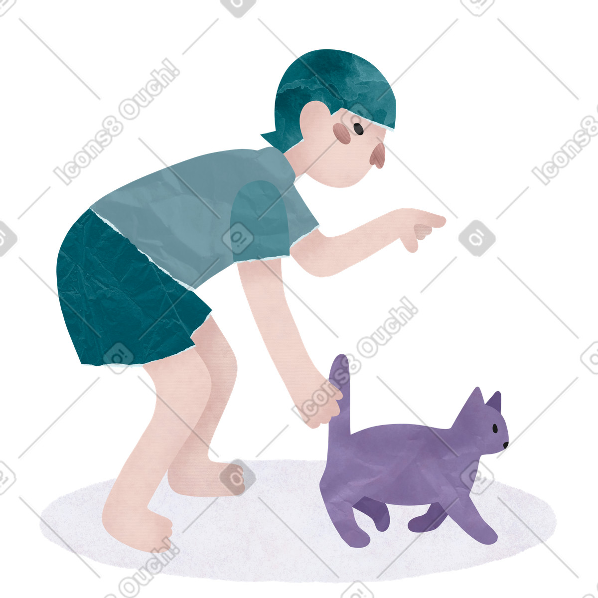 Guiding cat with gesture, Teamwork and task delegation, Message sending metaphor illustration in Papery style download in PNG, SVG