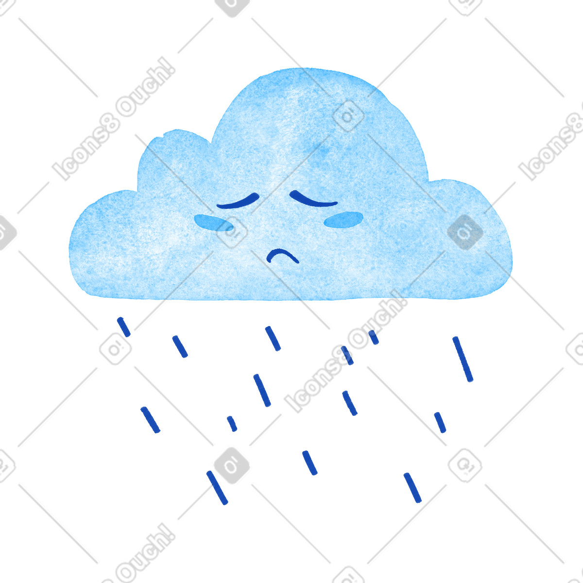下载 Tint 风格的 Cloud sad face with falling rain lines expressing melancholy weather 插画，支持 PNG、SVG 格式