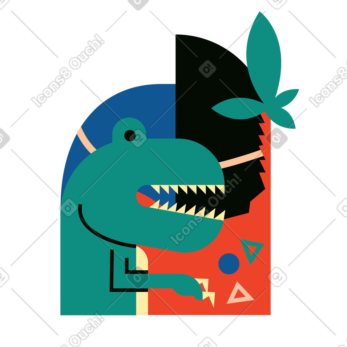 Dinosaur playing with geometric structures illustration in Polar style download in PNG, SVG