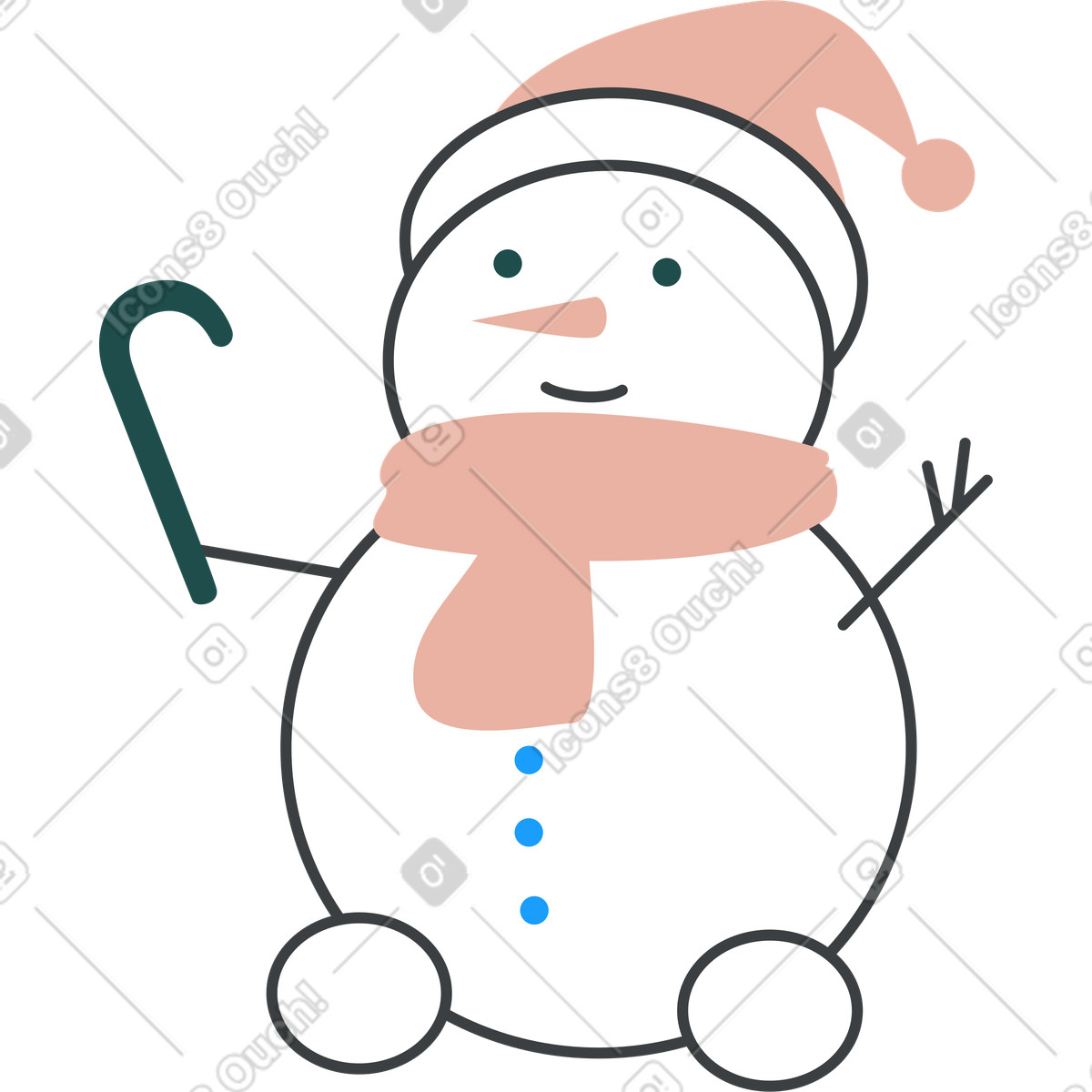 Snowman with a red hat and scarf illustration in Kiddo style download in PNG, SVG
