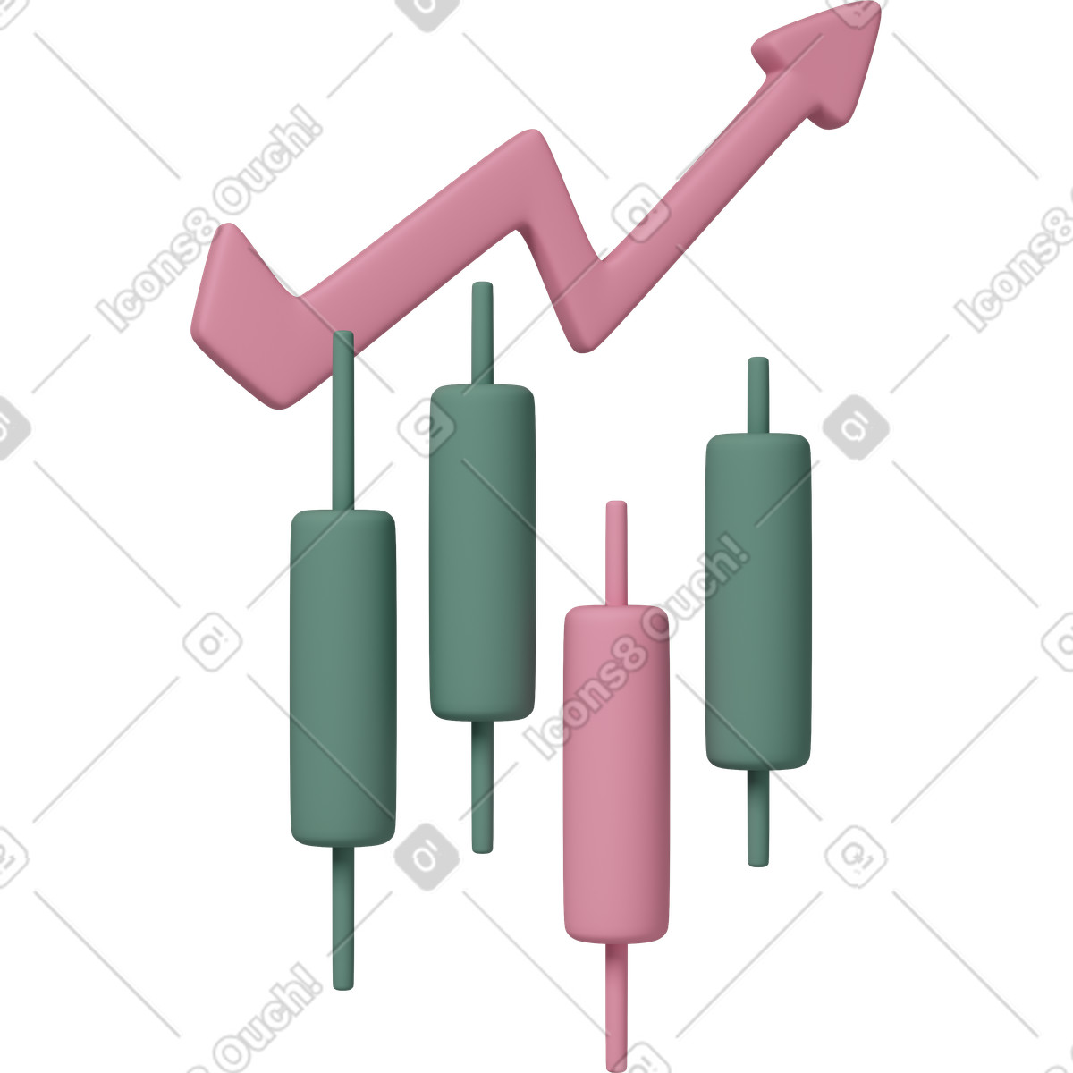 Candlestick and success arrow-Illustration im 3D Casual life-Stil als Download in PNG, SVG