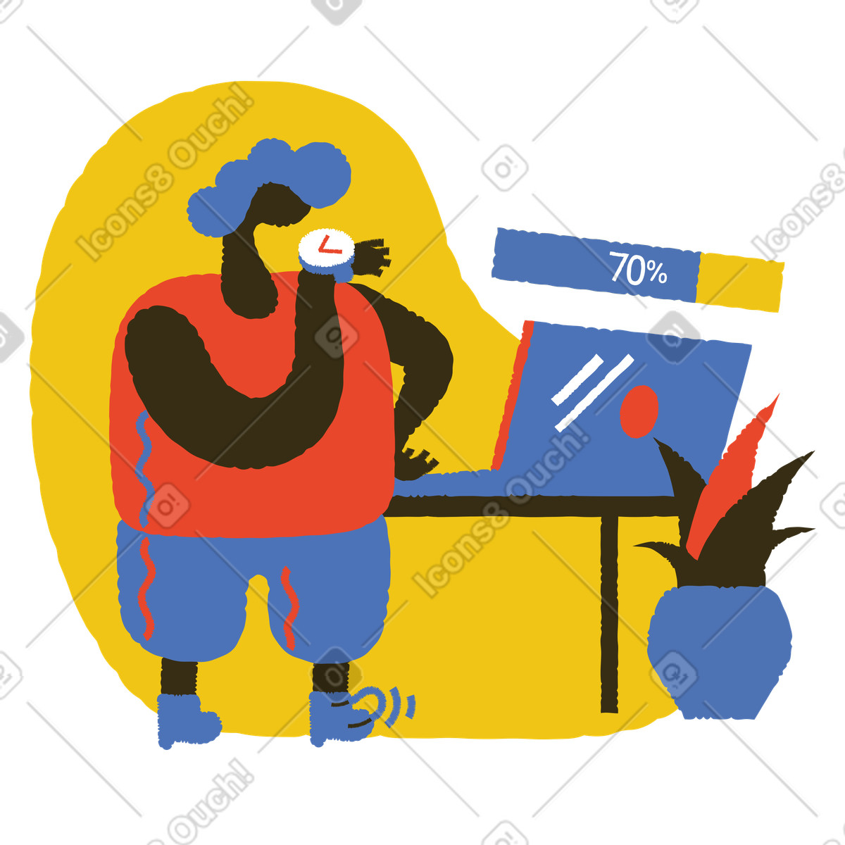 Illustration Homme attendant la fin du téléchargement dans le style Bermuda à télécharger aux formats PNG, SVG