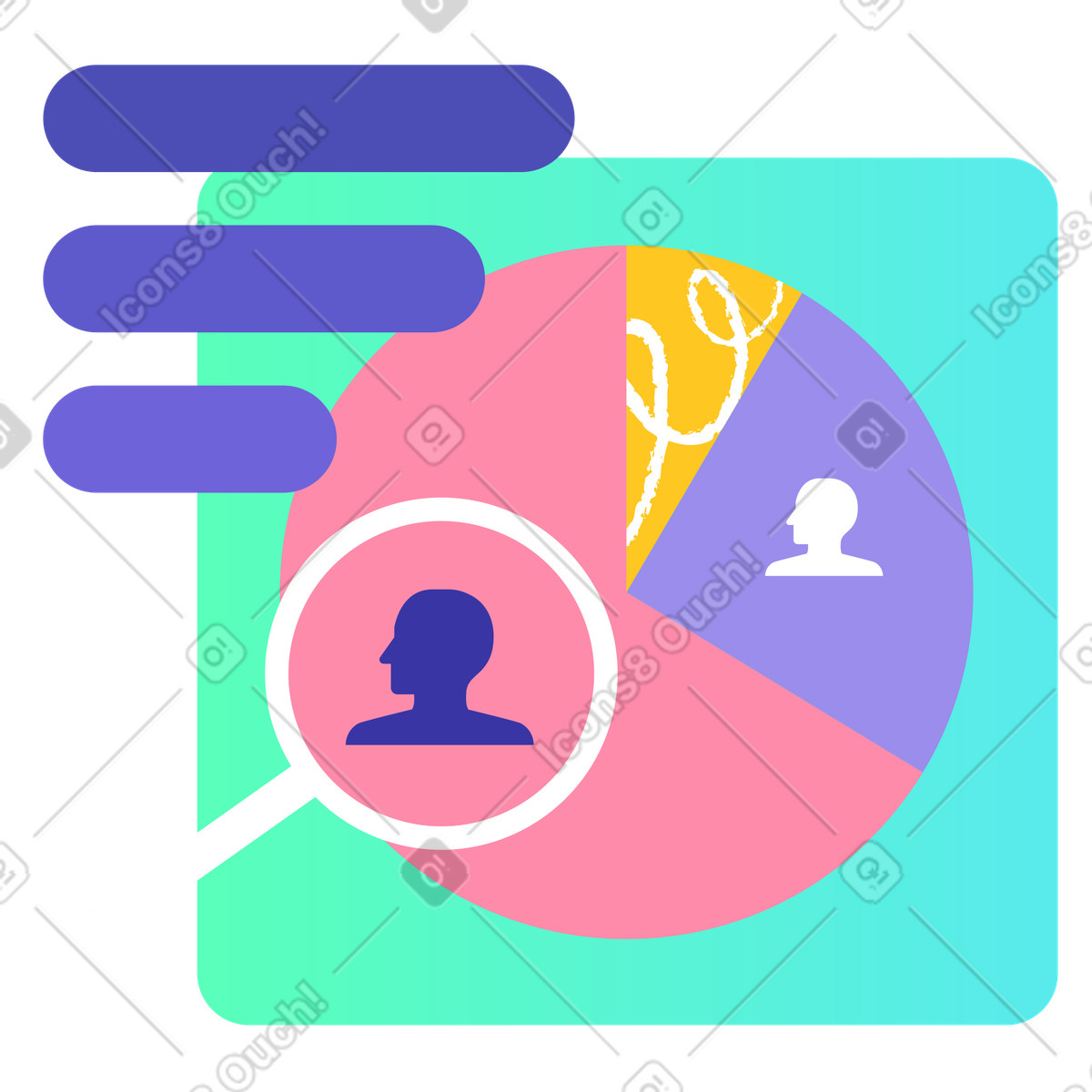 Segmented pie chart and user icons, Behavioral insights and data analysis illustration in PNG, SVG