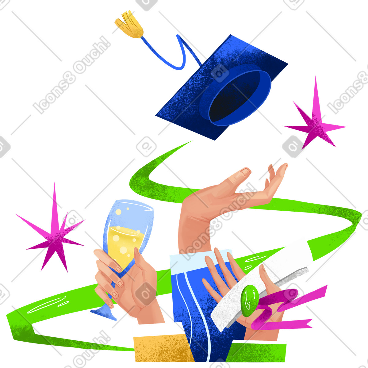 Celebrating college graduation illustration featuring educational clipart graphics and vector images