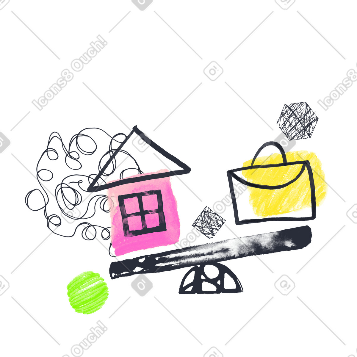 Work-life-balance, freizeit und beruf-Illustration im Inky-Stil als Download in PNG, SVG