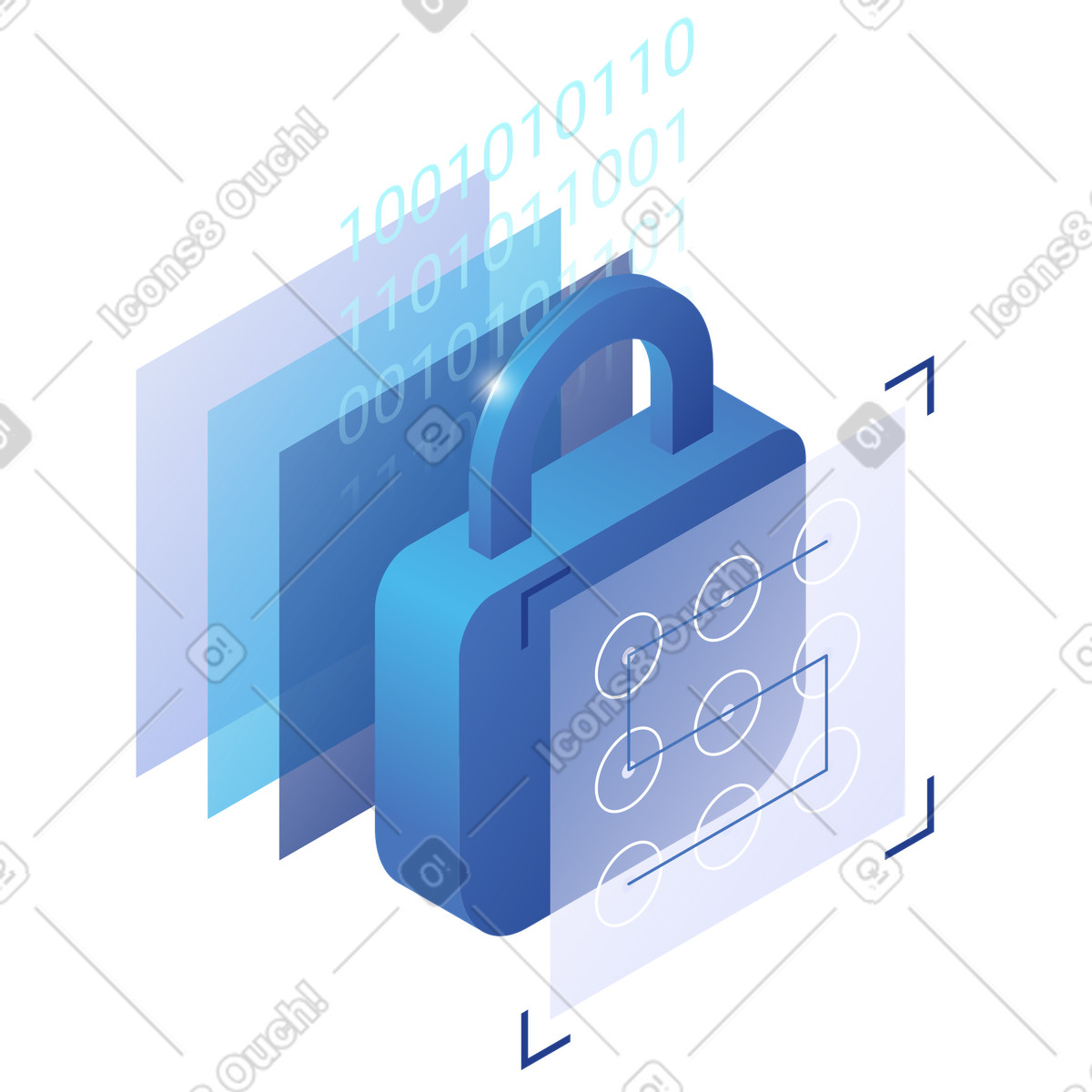 Ilustración Cybersecurity lock protecting digital data with secure pattern authentication interface en estilo Quantum a descargar en PNG y SVG