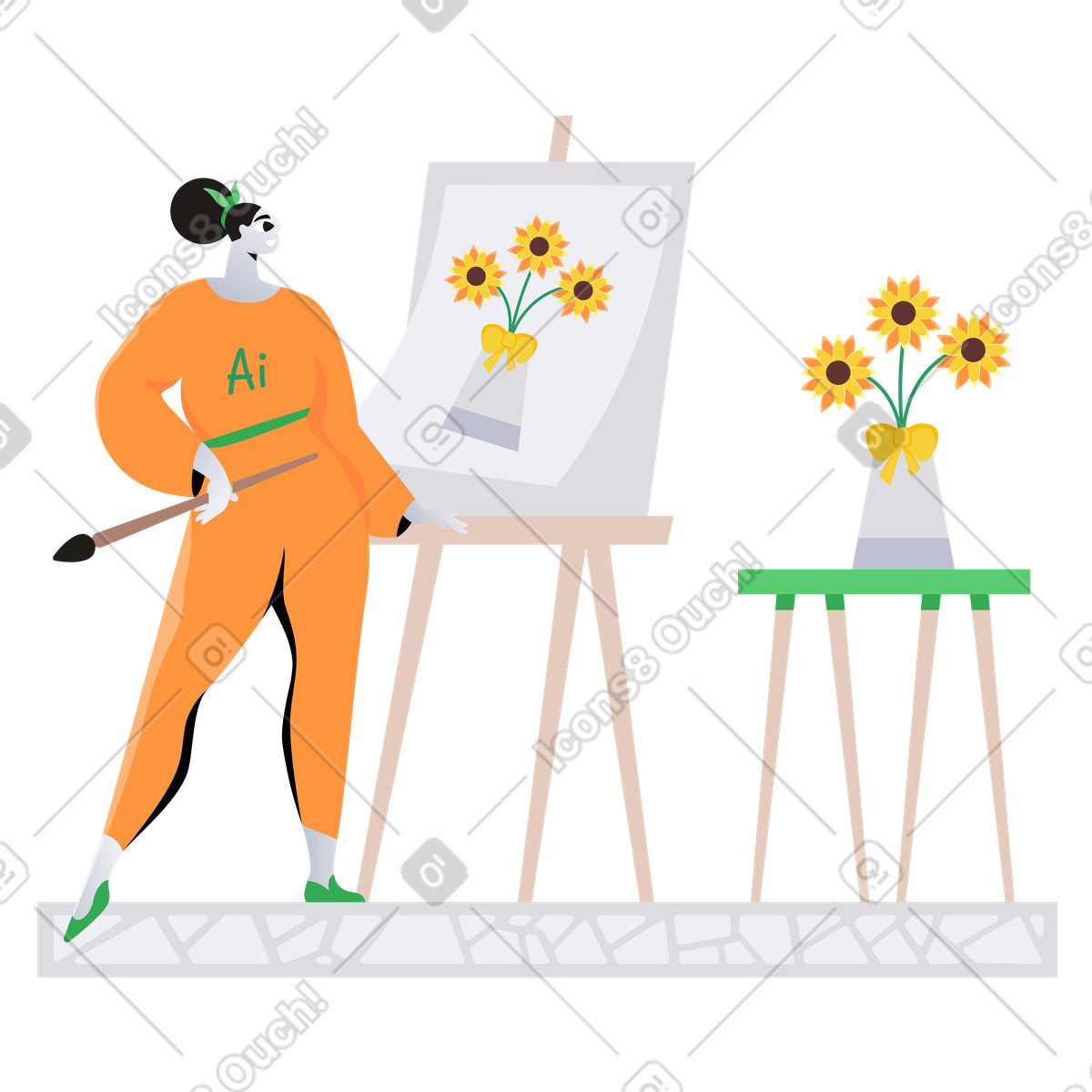 Pittura di fiori personificata su tela illustrazione in stile Jaconda scarica in PNG, SVG